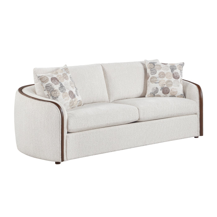 Loom Beige Chenille Sofa and Love Seat Set – Walnut Wood Trim & Rounded Arms – 9177WABEG-2PC — product view 2