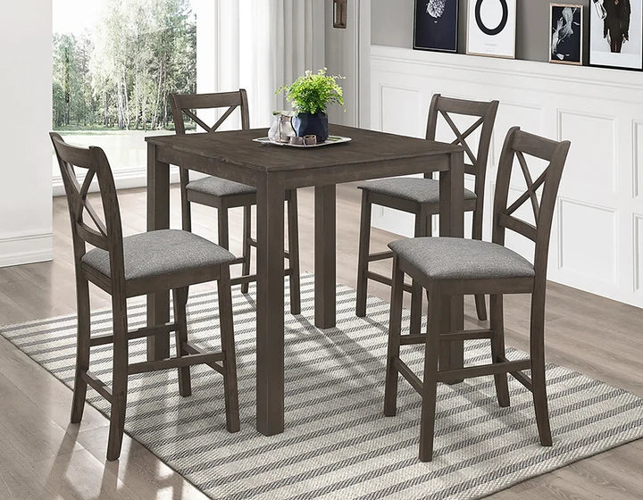 5-Piece Antique Oak Wood Square Counter Height Dining Table Set with Upholstered Seats – 9187-5PC — product view 1