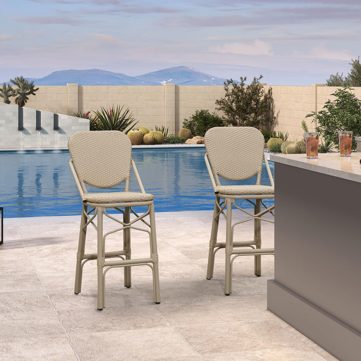 PURPLE LEAF Outdoor Woven Bar Stools, Aluminum Frame Counter Stools, for Pool Garden — product view 2