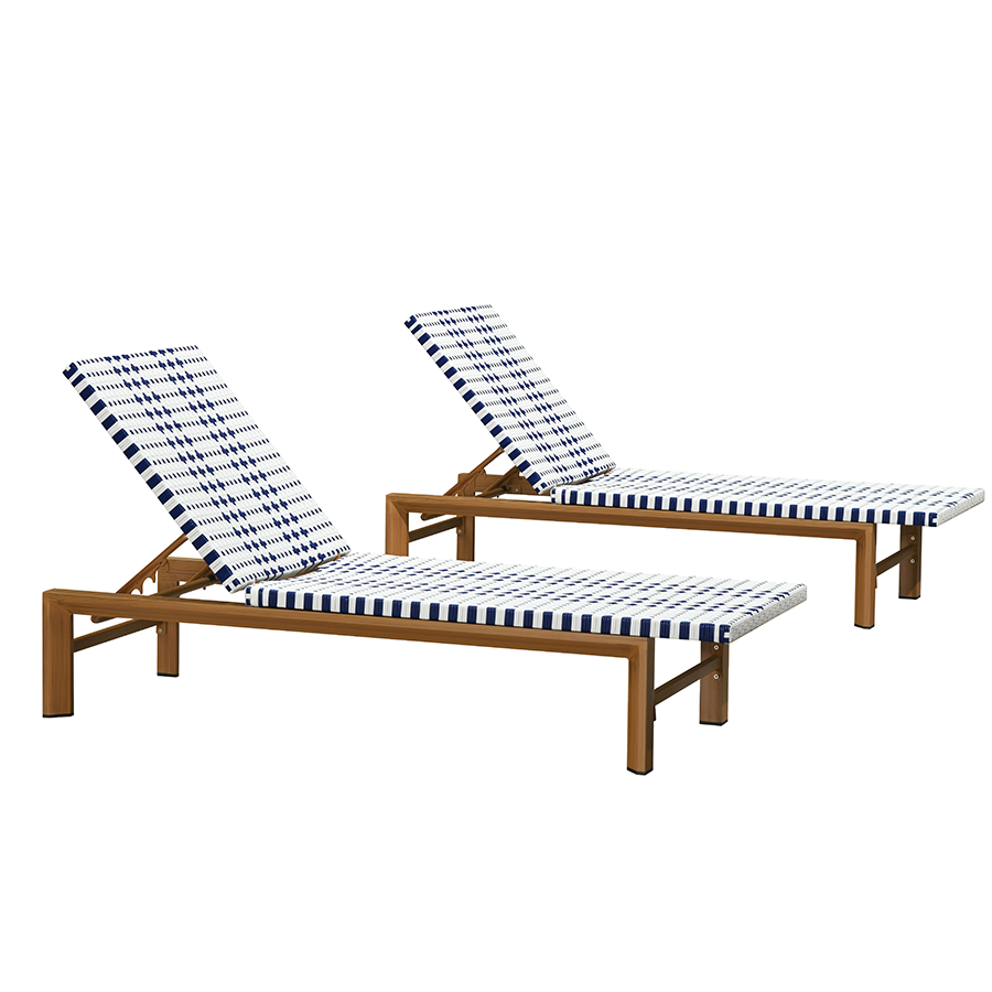 PURPLE LEAF Outdoor Teak Chaise Lounge Chair, Wood Grain Aluminum Outdoor Pool Lounge Chairs with Adjustable Backrest, Breathable Recliner for Patio, Poolside, Garden — product view 1