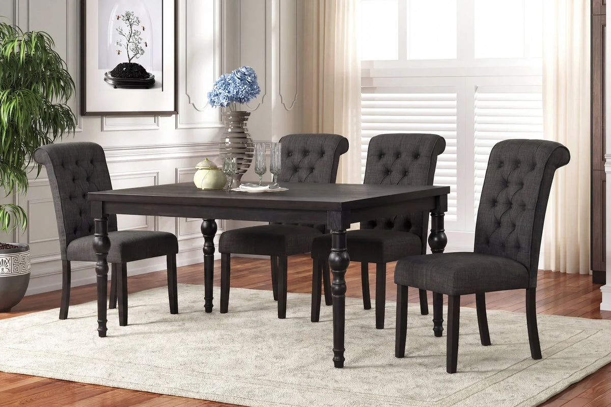 Espresso Brushed Finish Wood 5-Piece Turned Leg Dining Table Set with Grey Chairs – 9367-5PC — product view 1