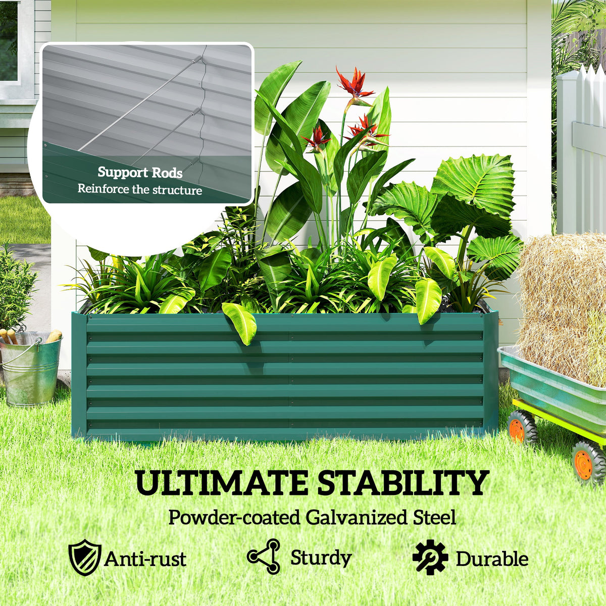 6' x 3' x 2' Galvanized Raised Garden Bed for Vegetables, Dark Green — product view 7