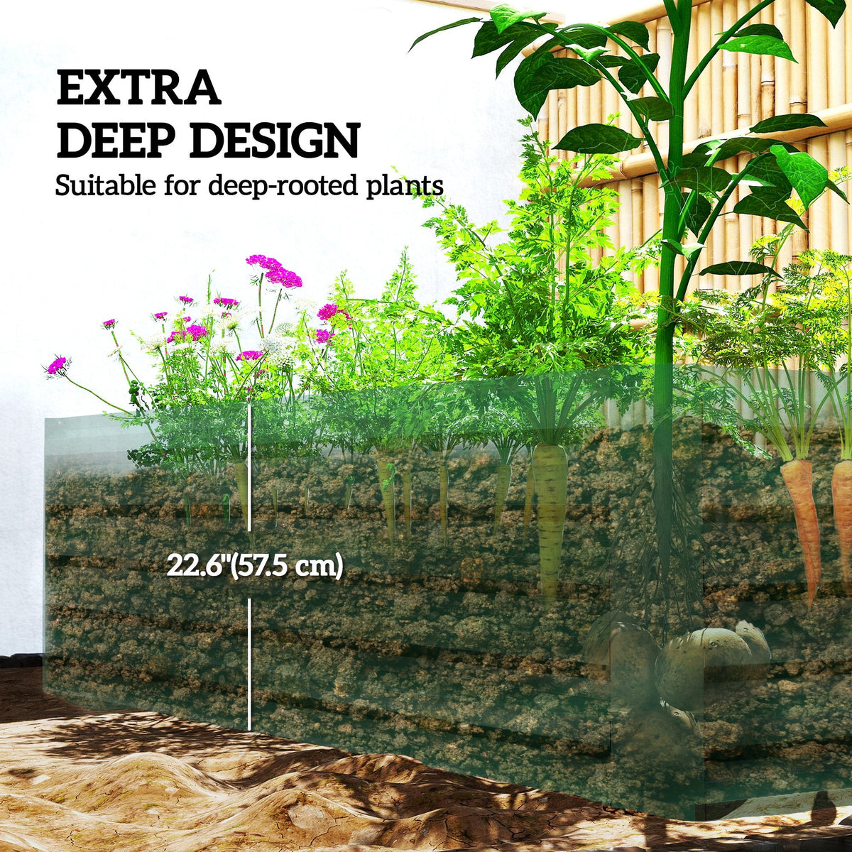 6' x 3' x 2' Galvanized Raised Garden Bed for Vegetables, Dark Green — product view 6