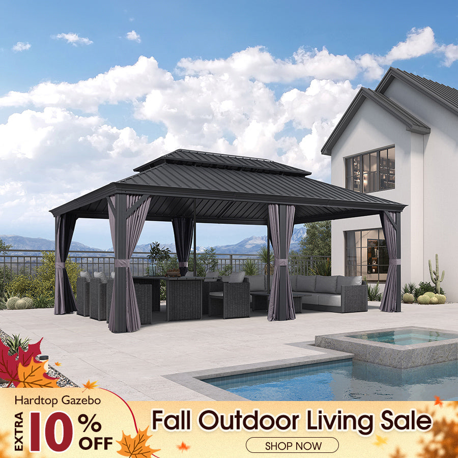 PURPLE LEAF Patio Gazebo for Backyard Grey Hardtop Galvanized Steel Roof Awning with Reinforcement Support Rod — product view 1
