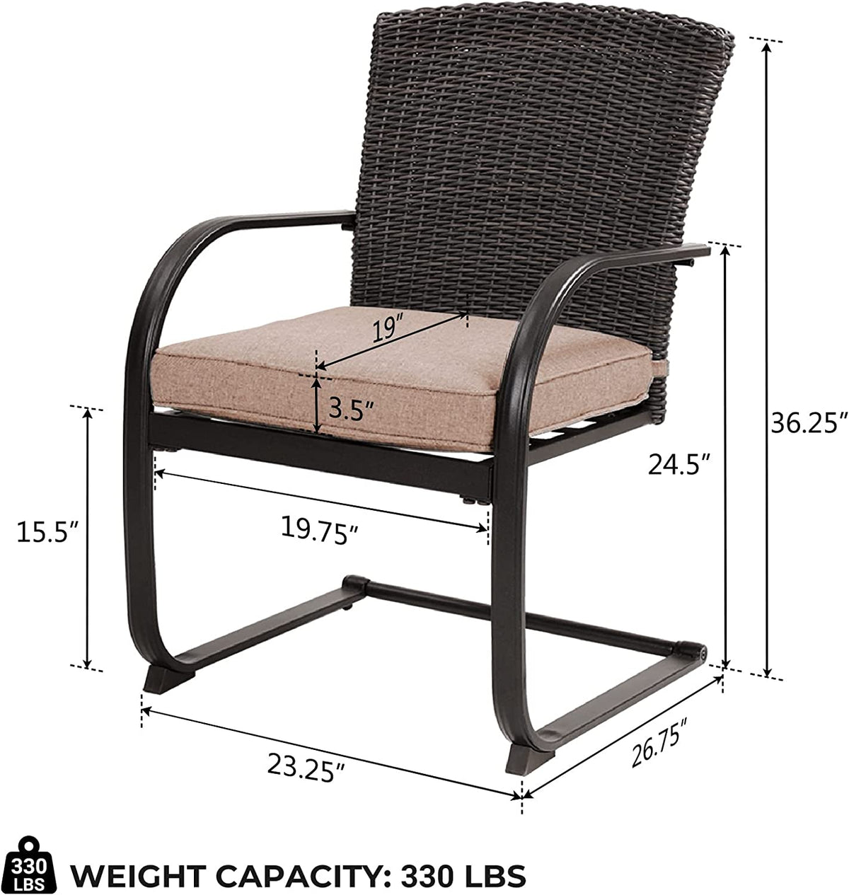 LOUNGE YARD Dining Wicker Chair Set, Steel Frame Chair with Cushion — product view 6