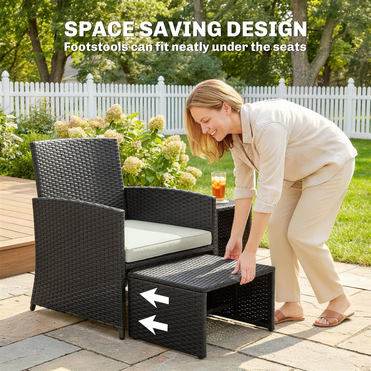 6 Piece Rattan Garden Furniture Set with 2 Nesting Tables, Black — product view 6