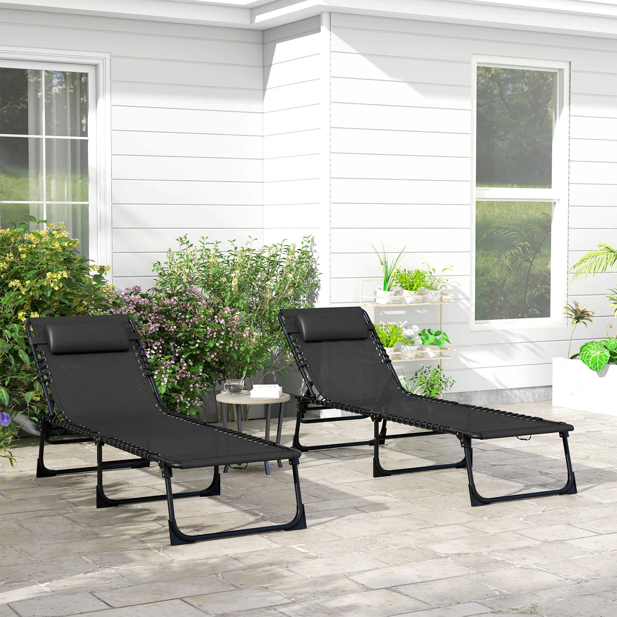 2-Piece Folding Chaise Lounge Set for Poolside or Beach, Black — product view 4