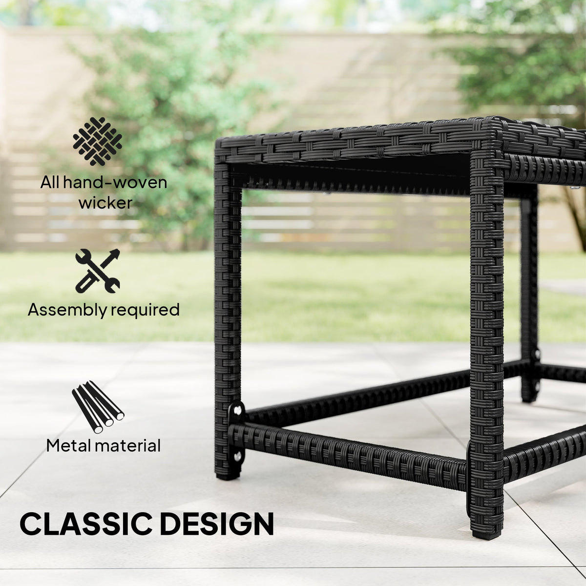 PE Rattan Outdoor Coffee Table with Rectangular Frame for Patio or Balcony, Black — product view 6