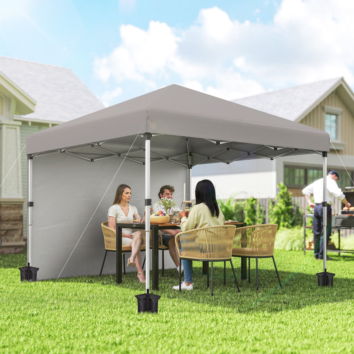 10' x 10' Pop Up Canopy Tent with Sidewalls and Roller Bag, Light Grey — product view 3