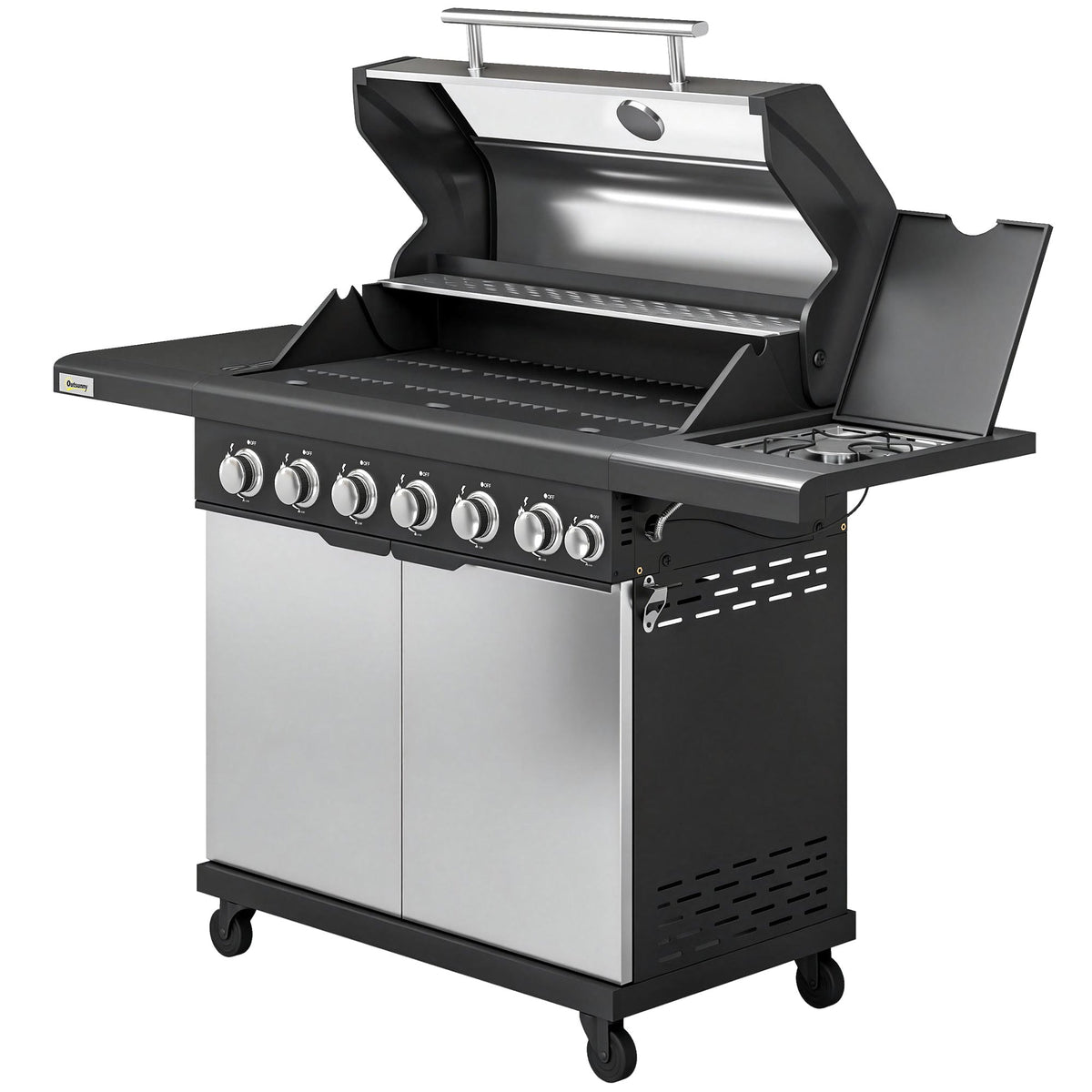 6+1 Burner Gas BBQ Grill with Cabinet and Viewing Window, Silver Tone — product view 2