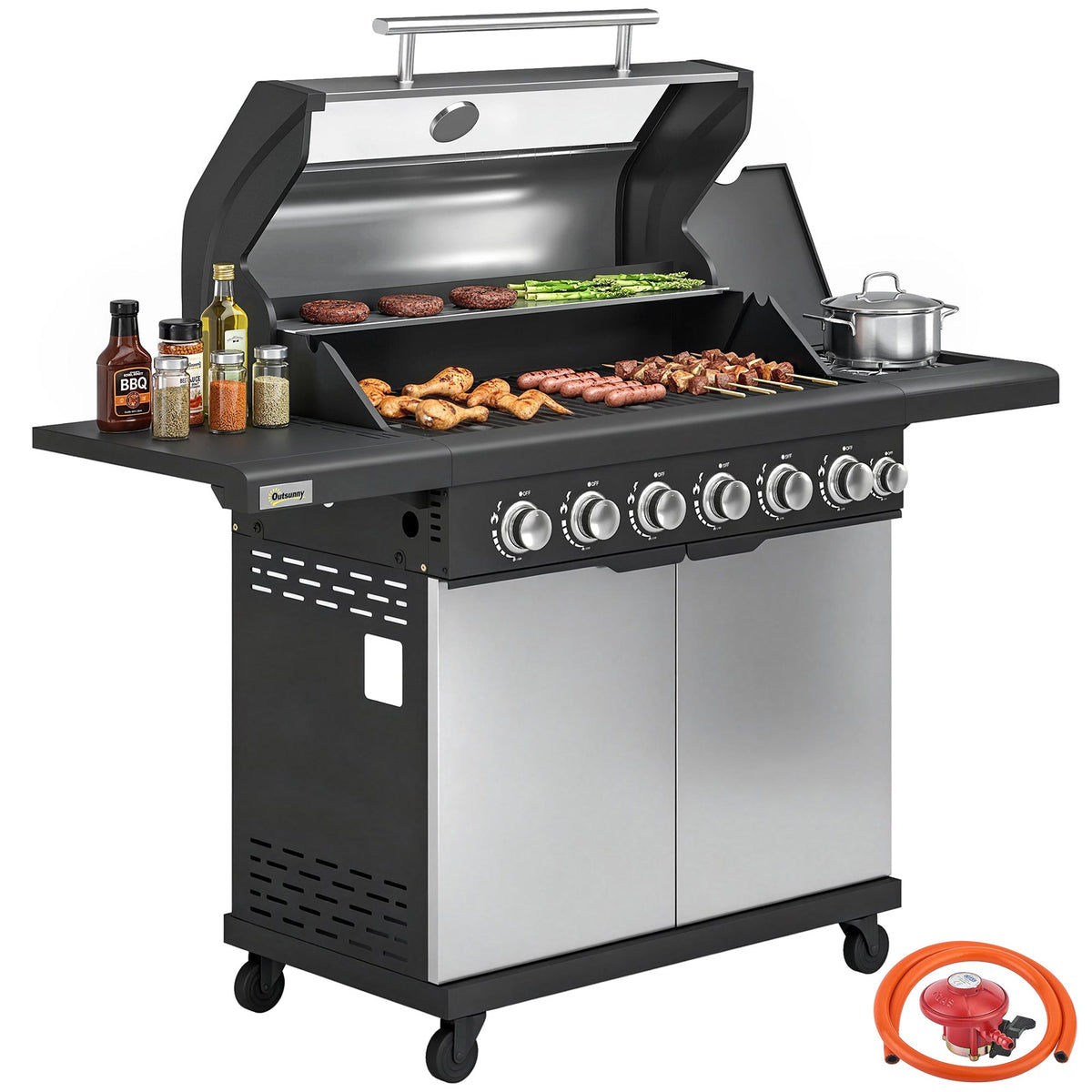 6+1 Burner Gas BBQ Grill with Cabinet and Viewing Window, Silver Tone — product view 1