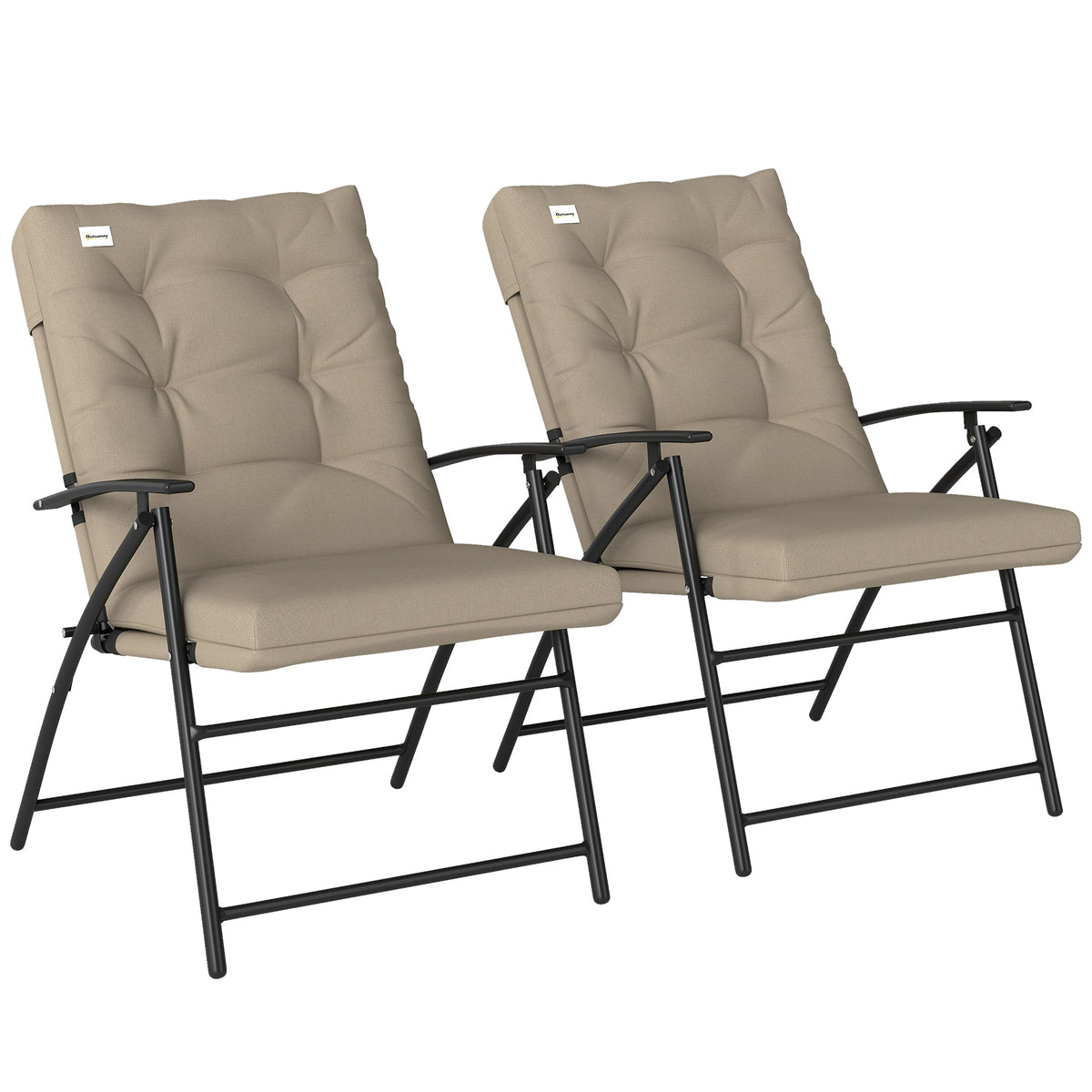Set of 2 Folding Outdoor Dining Chairs with Adjustable Backrest, Khaki — product view 1