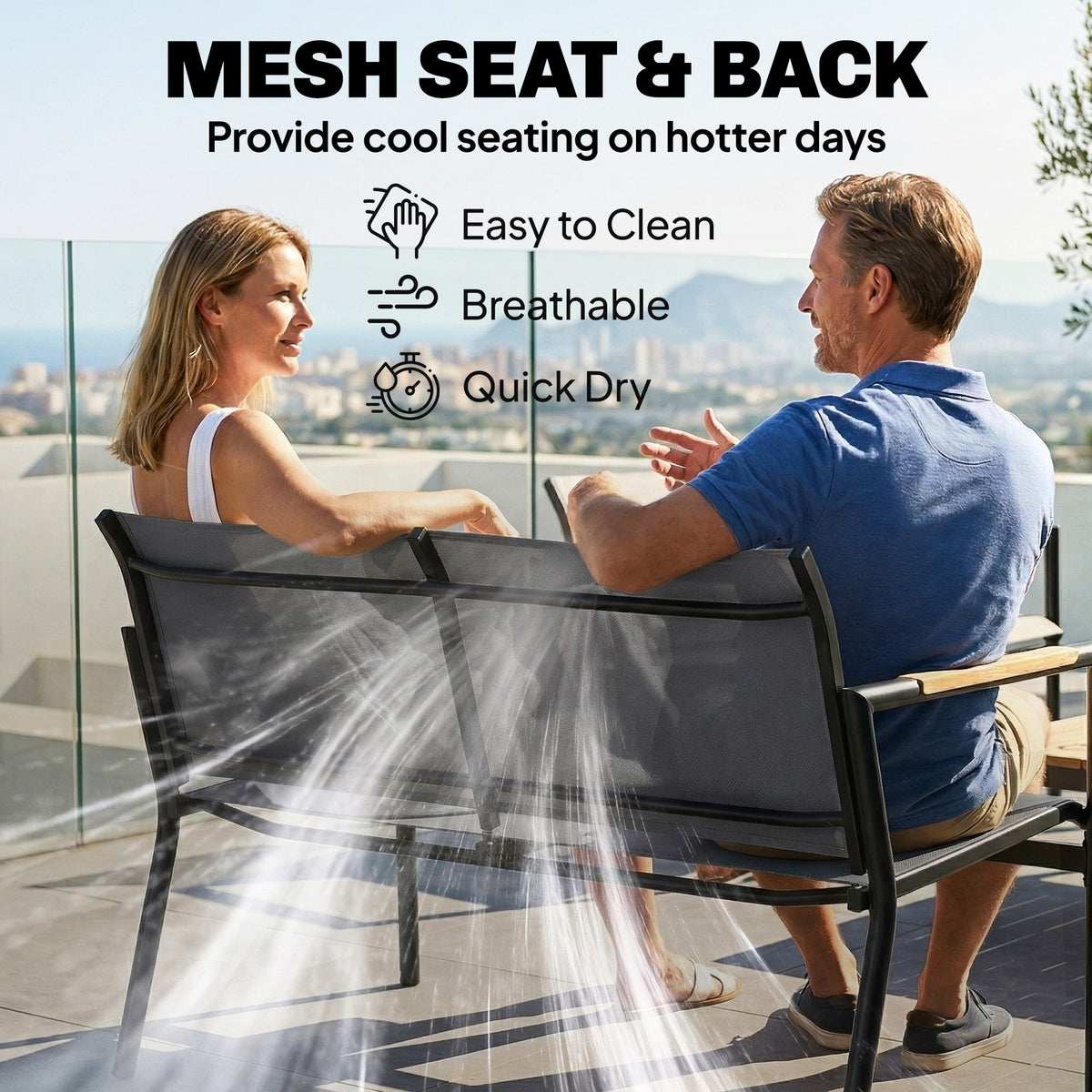 4-Seater Outdoor Sofa Set with Loveseat, 2 Armchairs & Metal Table, Mesh, Grey — product view 7