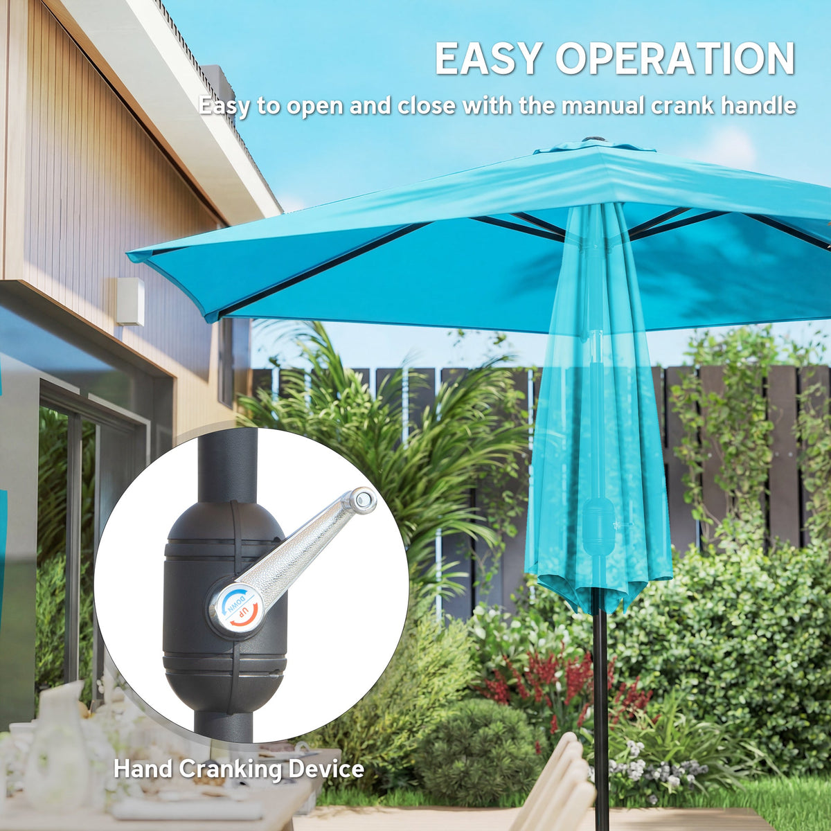 2.6 m Garden Parasol with Tilt, Crank, Vent & Aluminium Pole, Blue — product view 6