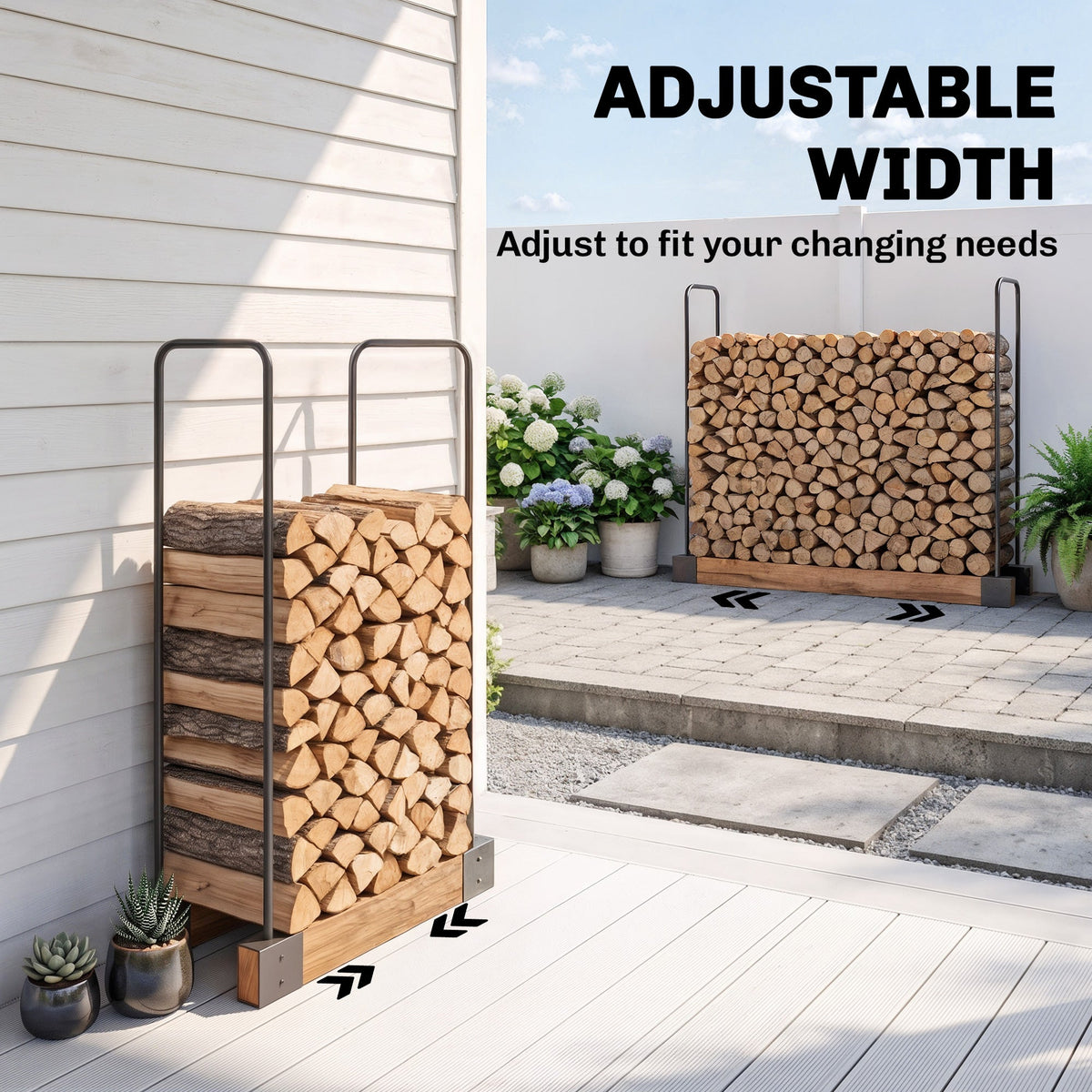 Heavy-Duty Steel DIY Firewood Rack with Customizable Width for Indoor & Outdoor Log Storage, Black — product view 7