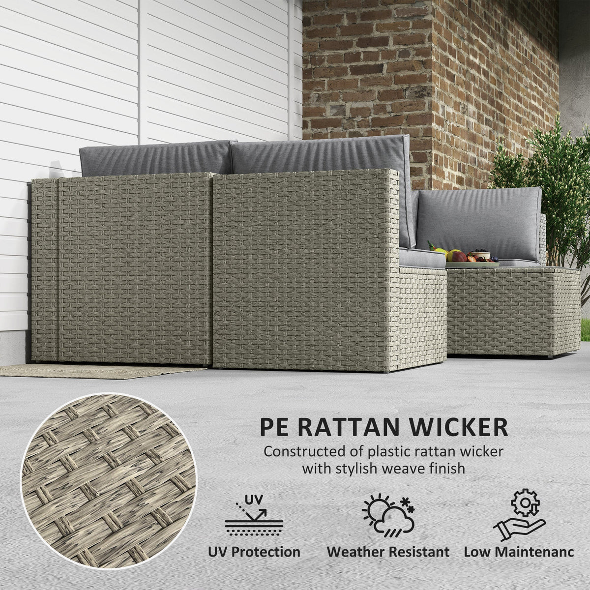 7 Piece Rattan Garden Furniture Set, 6 Seater Corner Sofa & Glass Table, Light Brown — product view 7
