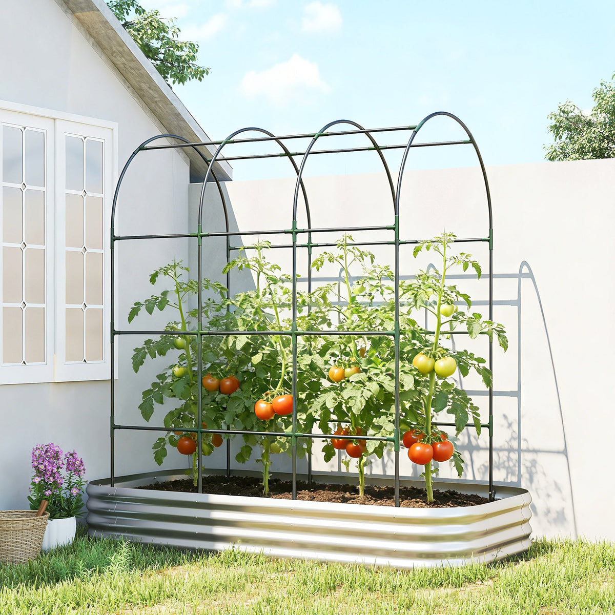 7 x 4 x 7ft Galvanized Raised Garden Bed with Arched Trellis, Silver — product view 3