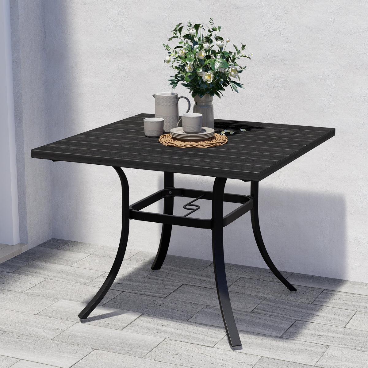 LOUNGE YARD Outdoor 42'' Metal Dining Table Round with 1.5“ Umbrella Hole, Rust-Free Steel Picnic Table — product view 6