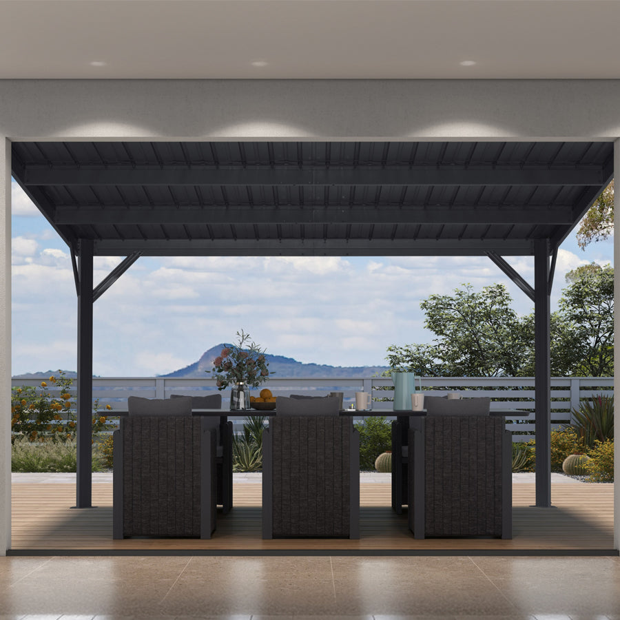 PURPLE LEAF Lean to Gazebo Metal Roof Patio Cover Built-in Drain Slots Wall Mounted Gazebo for Outdoor Extension — product view 4