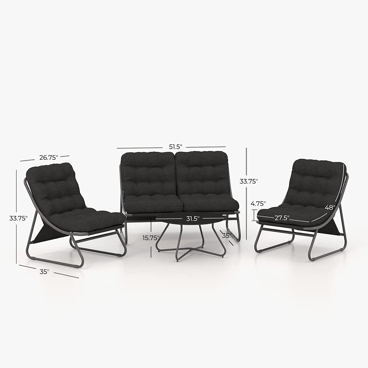 LOUNGE YARD 4-Seat Conversation Sofa Set with Removable Cushion — product view 7