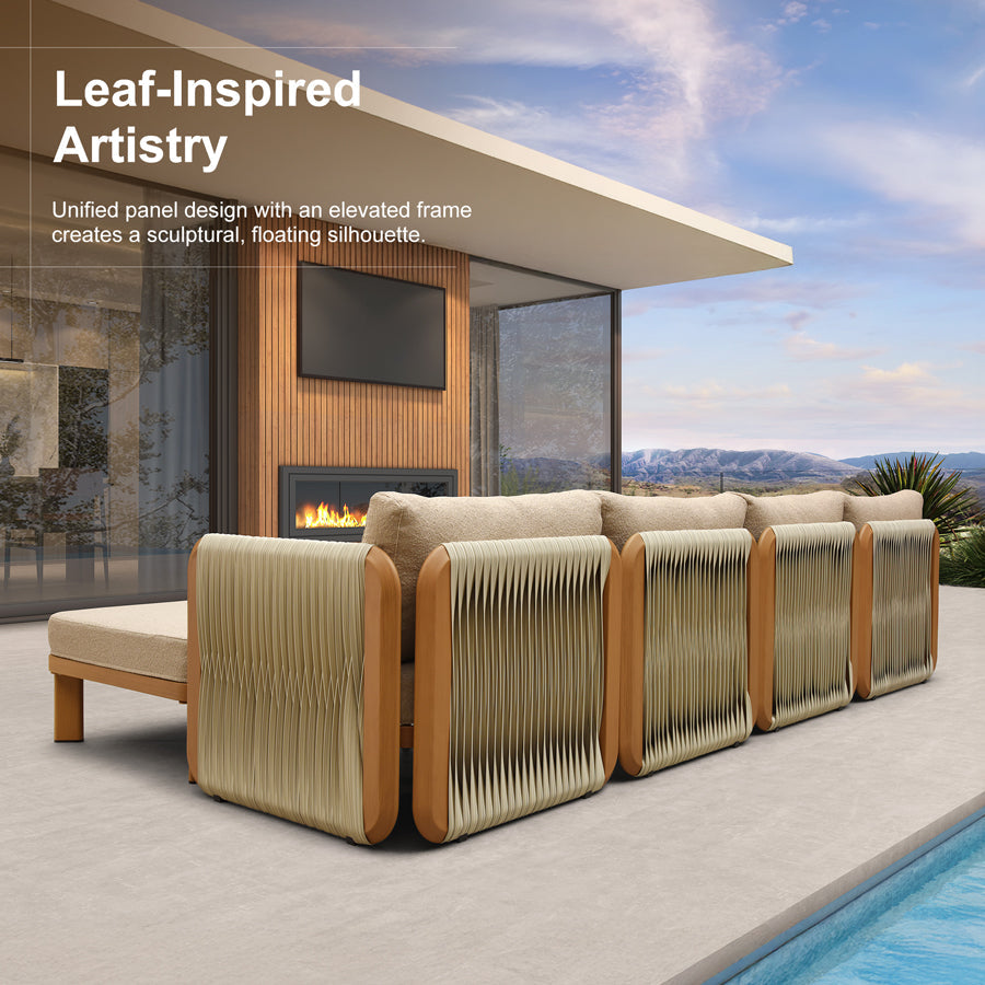 PURPLE LEAF Byron Open-End Modular Outdoor Sectional with Wide-Band Woven Design and Wood-Grain Aluminum Frame for Backyard Family Time — product view 6