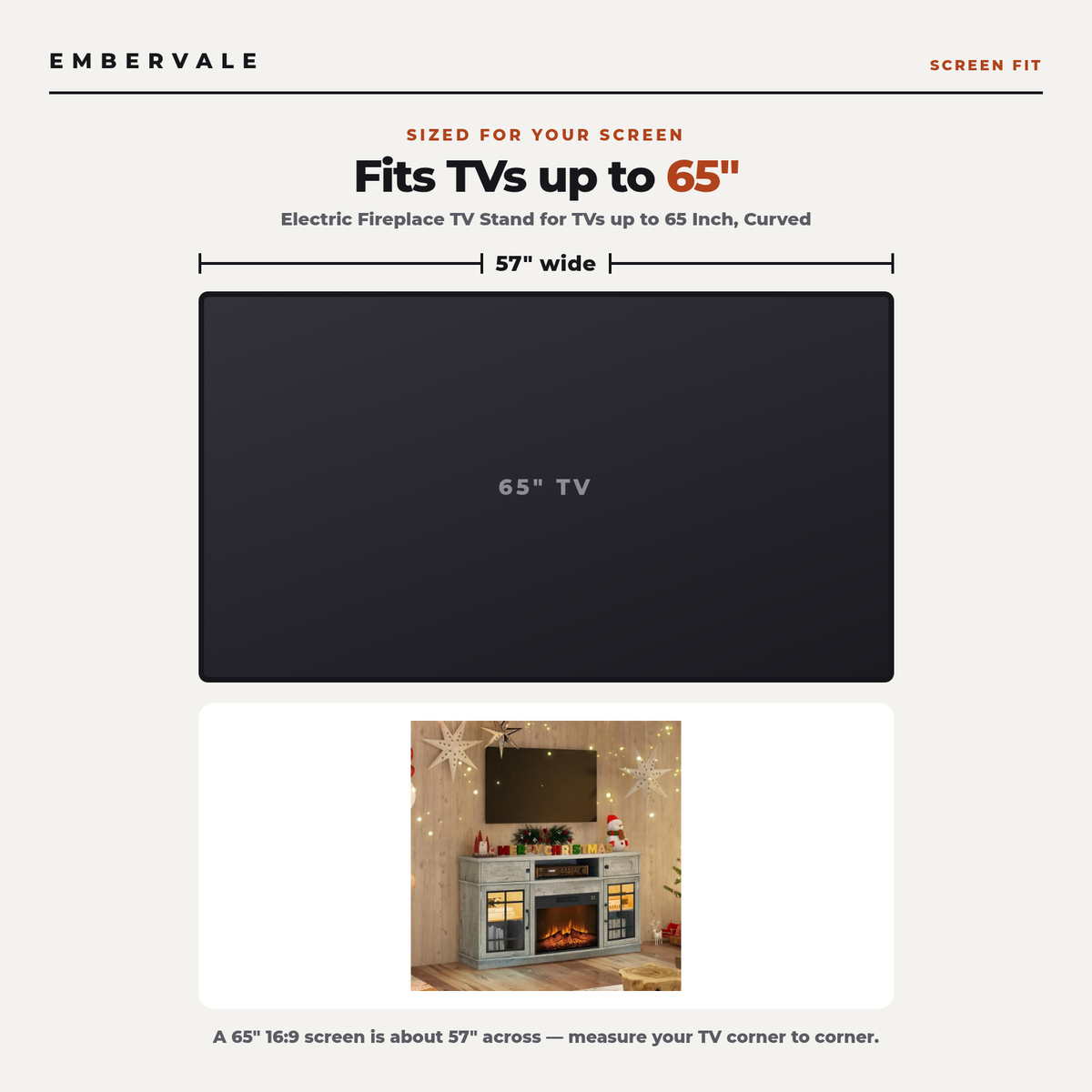 Electric Fireplace TV Stand for TVs up to 65 Inch, Curved Front, Modern Media Console Entertainment Center, Adjustable LED Flame for Living Rooms — product view 4