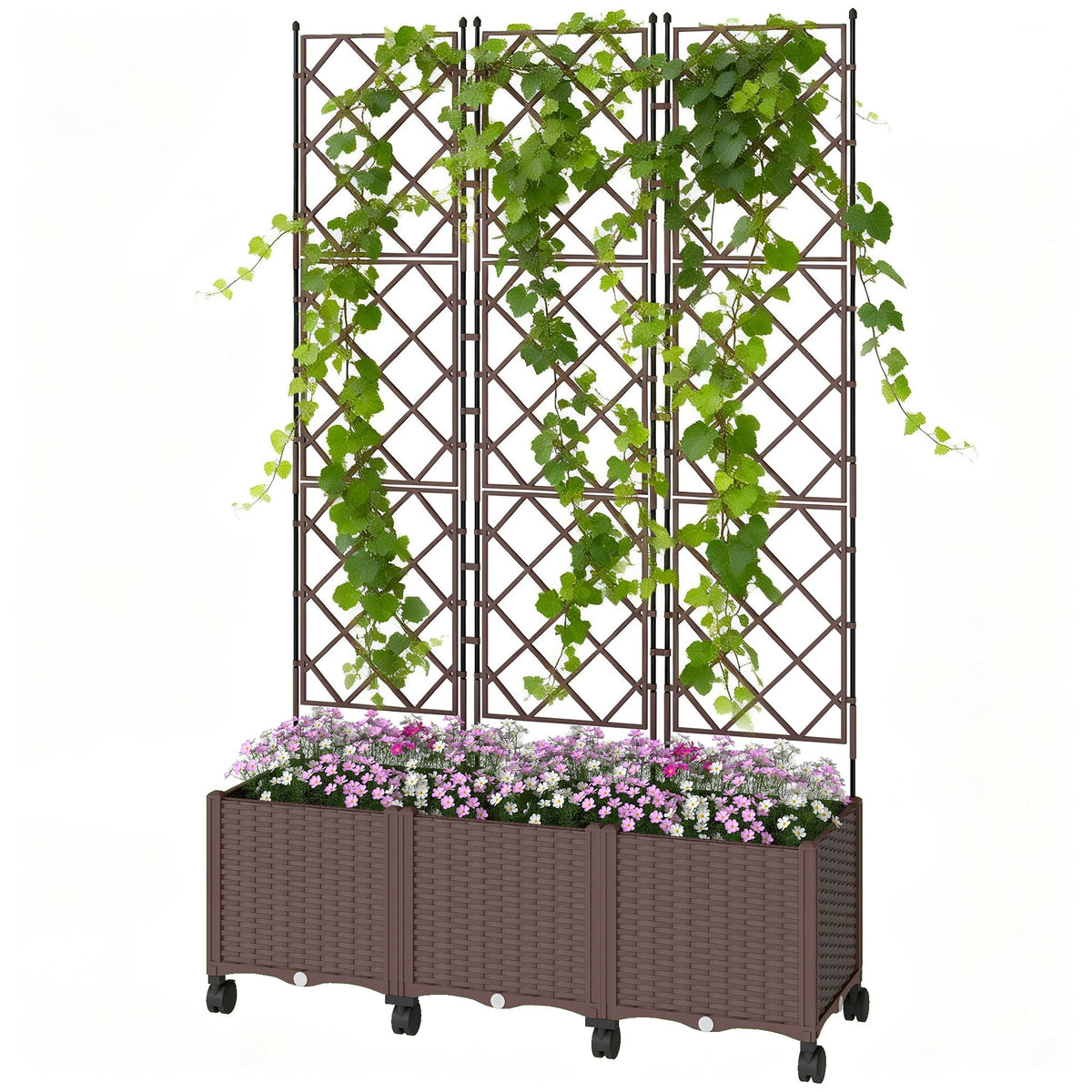 Self Watering Plastic Raised Planter with Trellis & Wheels — product view 2