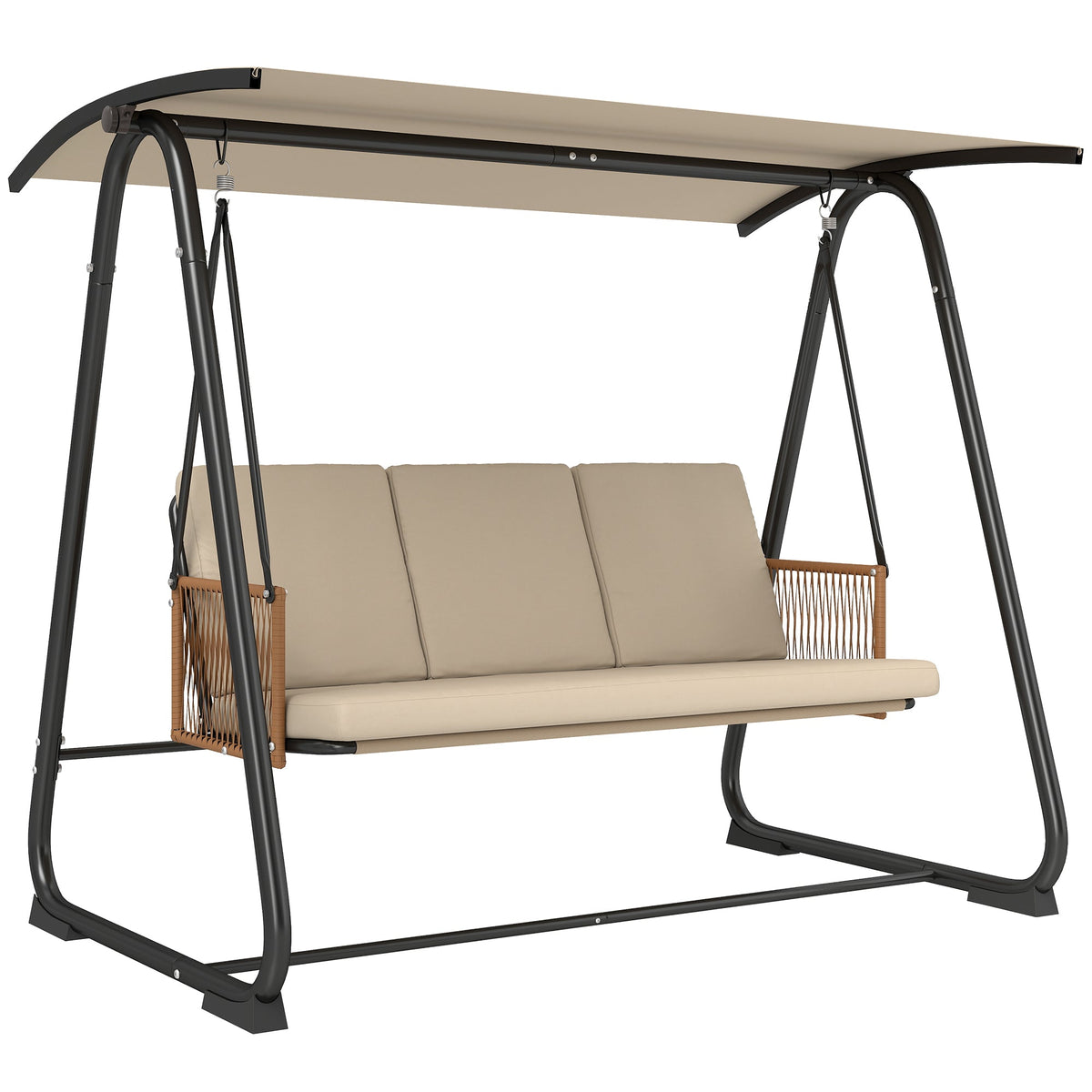 3 Seater Garden Swing Chair with Tilting Canopy and Zipped Cushions, Sand Brown — product view 1