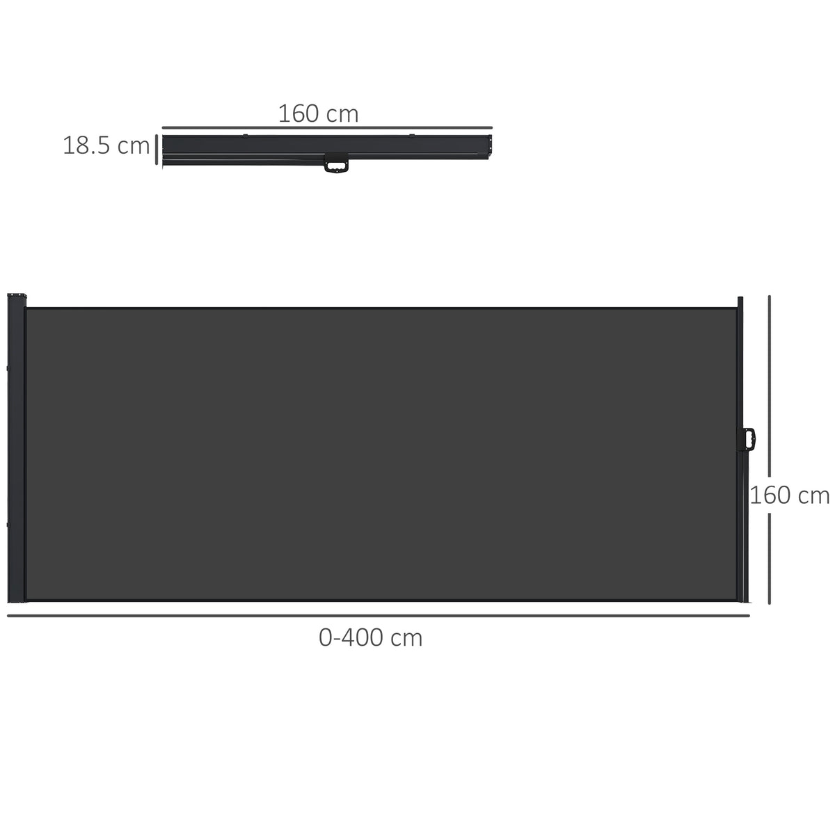 400 x 160 cm Retractable Side Awning Privacy Screen, Black — product view 5
