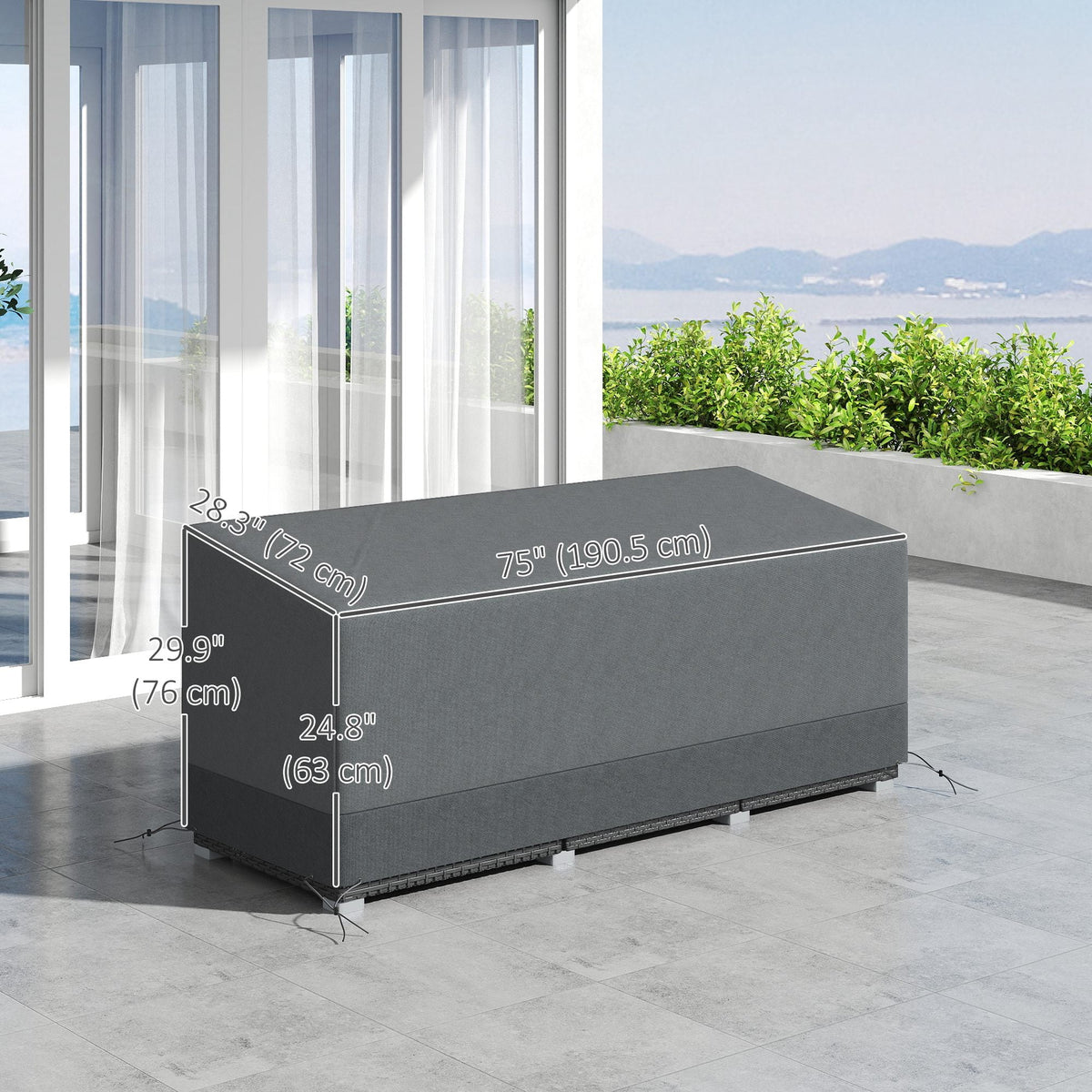 75" x 28.3" x 29.9" Waterproof Patio Sofa Cover, Grey — product view 5