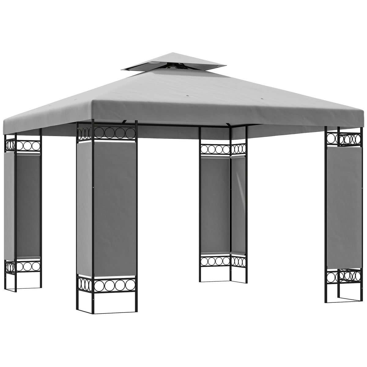 10 x 10 ft Canopy Gazebo with Double Roof and Screen Panels, Light Grey — product view 1