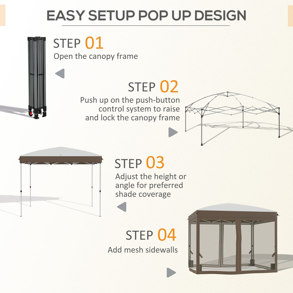 10' x 10' Pop Up Canopy Tent with Netting, Cream — product view 6
