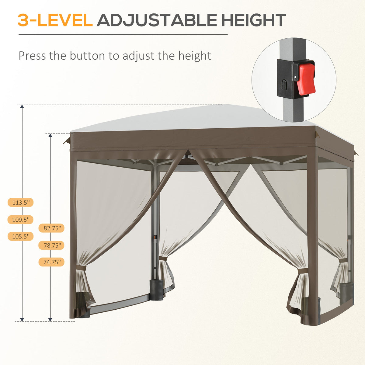 10' x 10' Pop Up Canopy Tent with Netting, Cream — product view 7