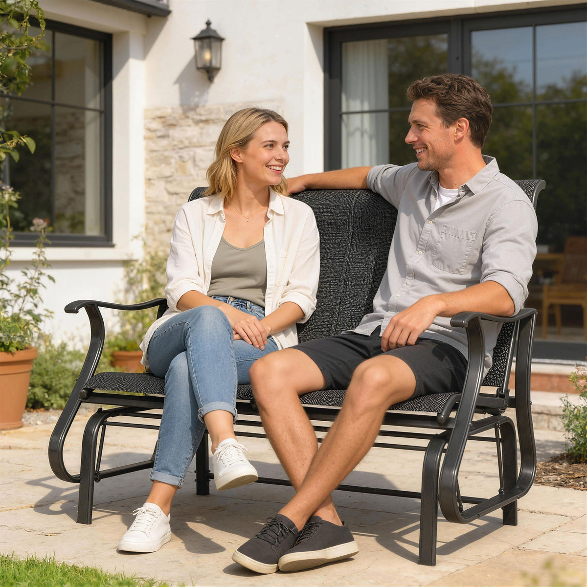 2-Person Patio Glider Chair with Mesh Seat and Backrest, Black — product view 4