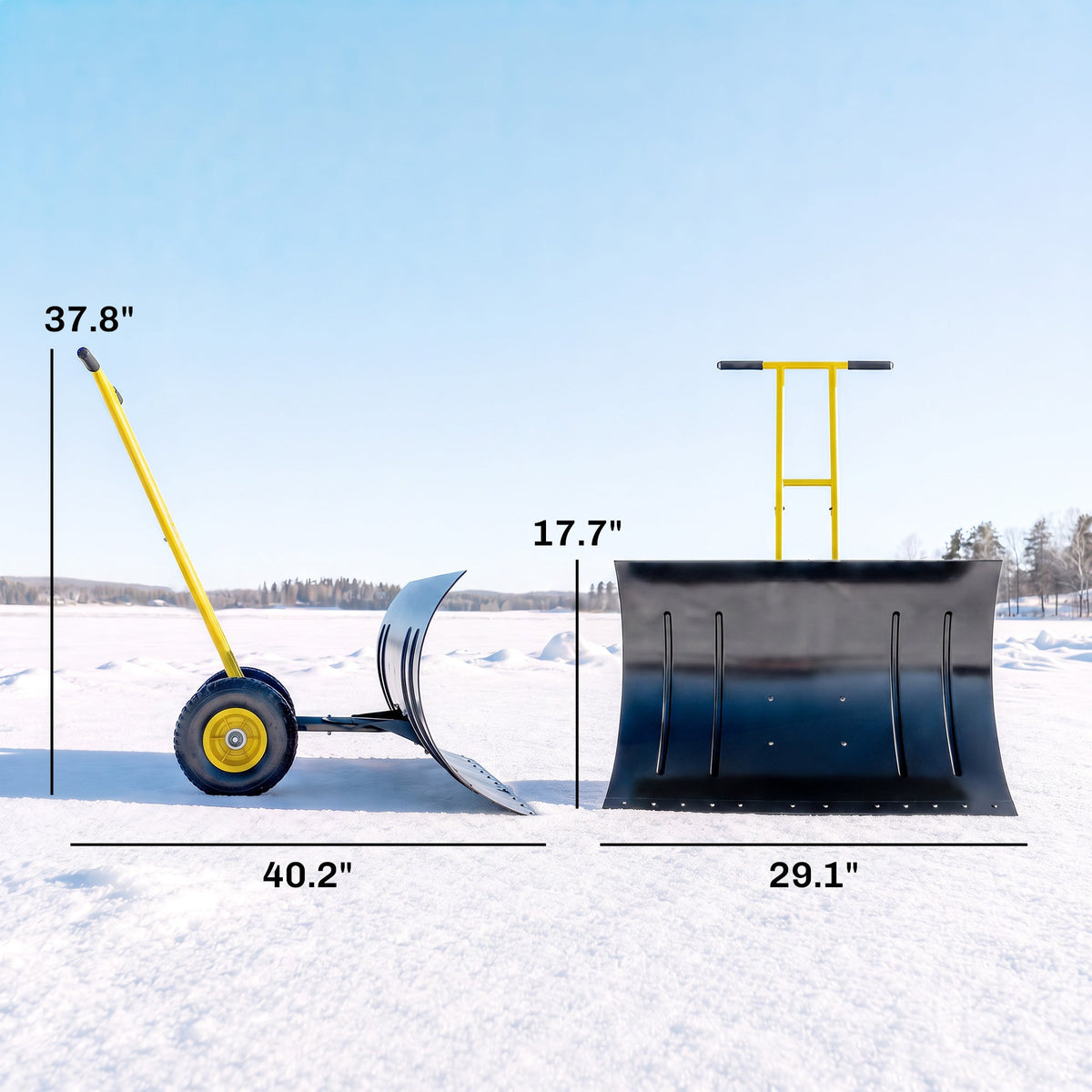 Snow Pusher with Wheels, 5-Level Handle & 7-Angle Blade, 29" x 18" Yellow — product view 5