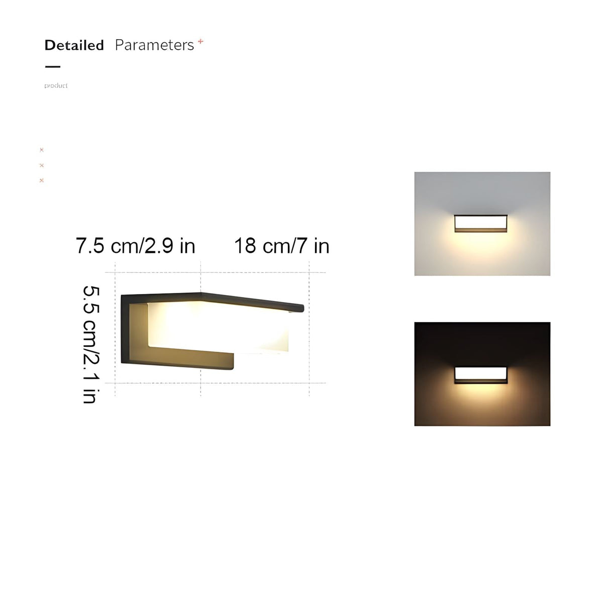 Rectangular Outdoor LED Wall Light Modern Waterproof IP65 Porch Patio — Small Large — product view 2
