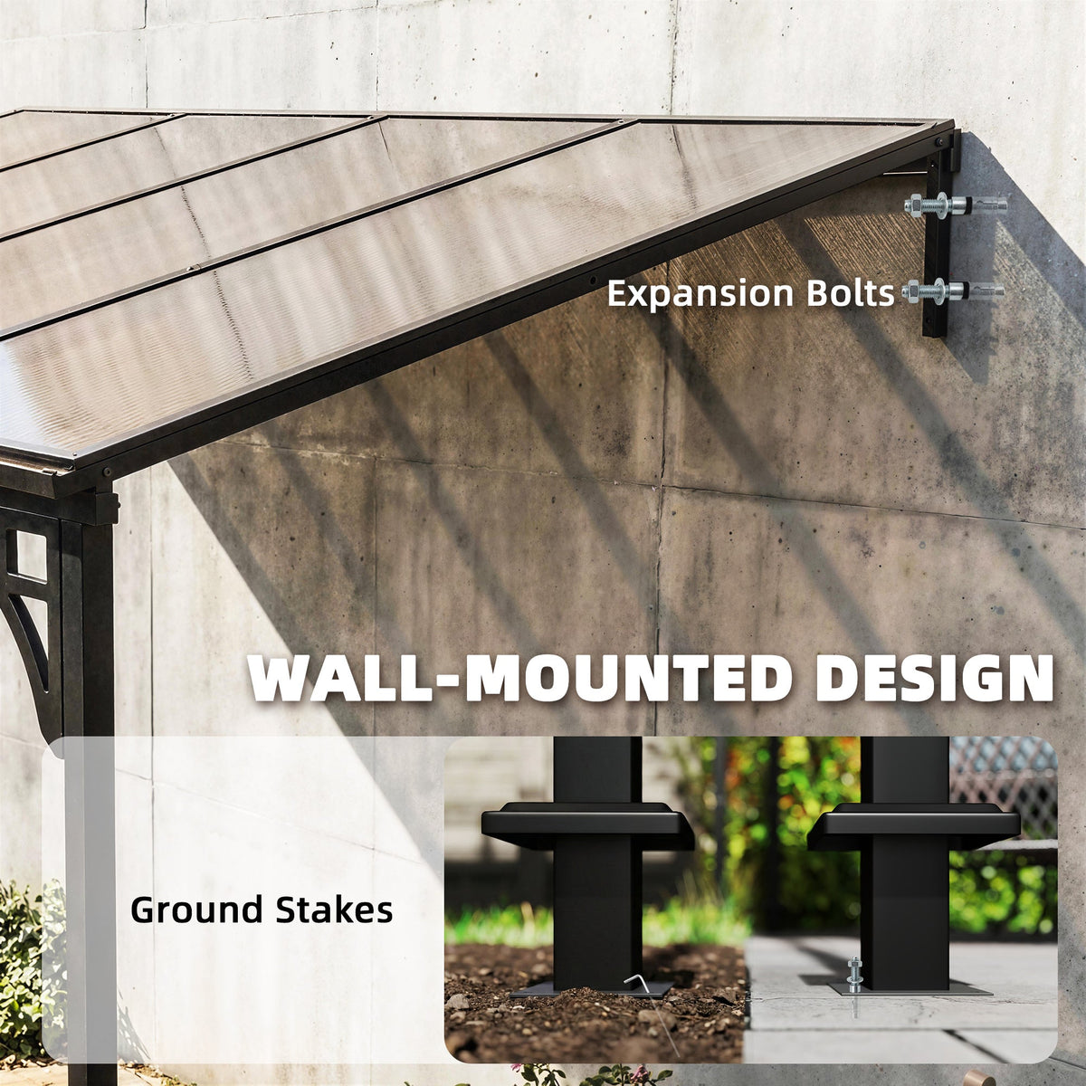 13' x 10' Lean-to Gazebo with Polycarbonate Roof, Brown — product view 6