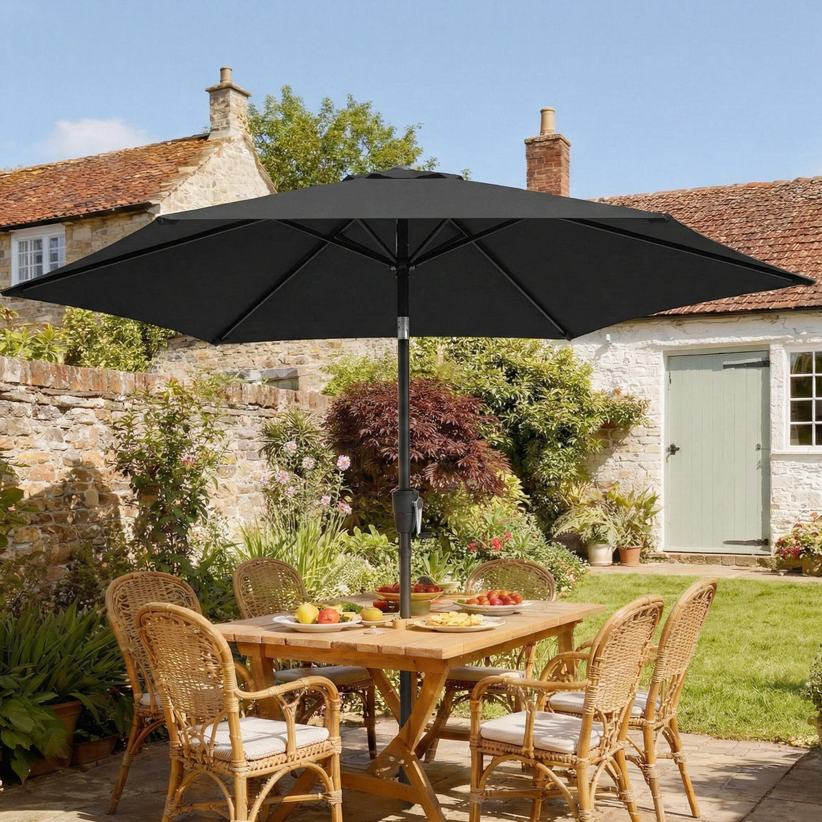 2 m Garden Parasol with Crank Handle, Tilt Function & UV30+, Black — product view 3