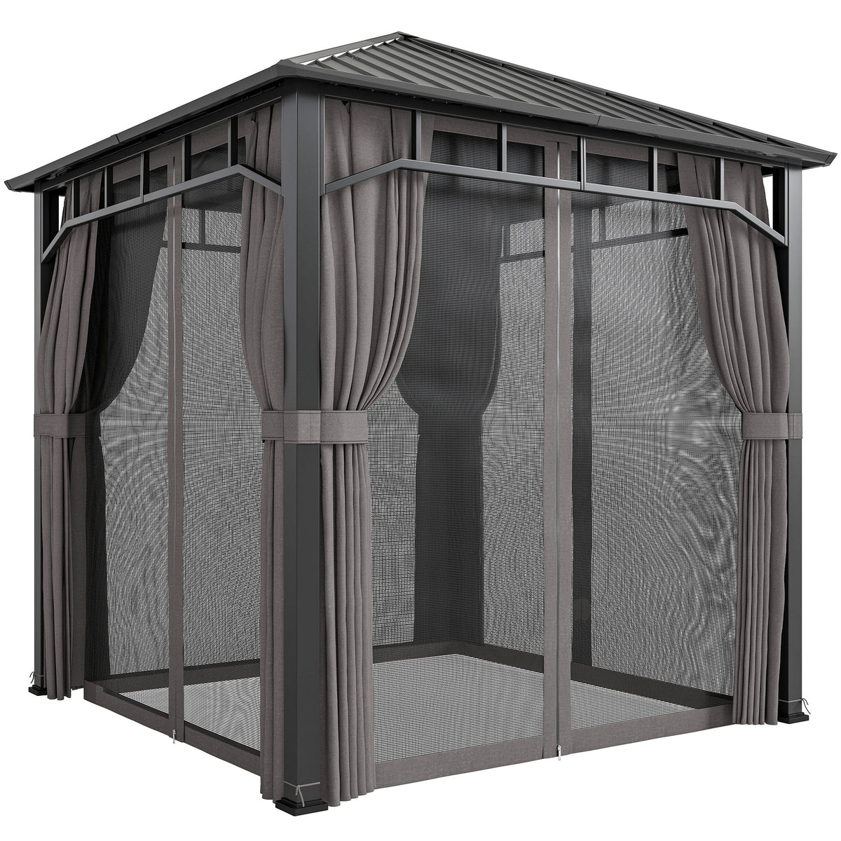 2.5 x 2.5 m Hardtop Gazebo with Galvanised Roof, Netting & Curtains, Dark Grey — product view 1