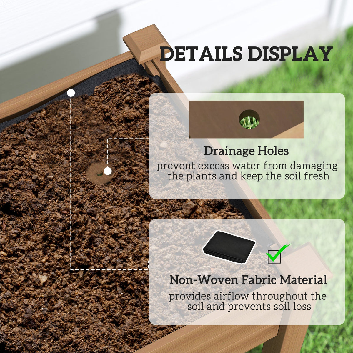 48" x 22" x 46" Raised Garden Bed with PE Cover, Brown — product view 7