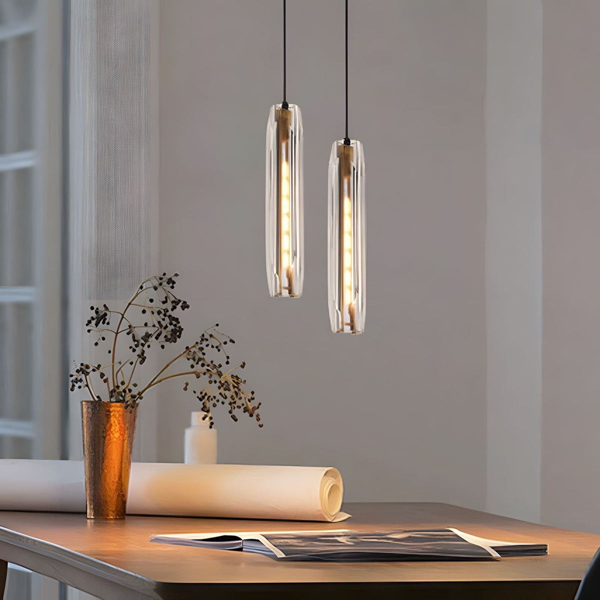 Alleva K9 Crystal Glass Pendant Light Post-Modern Bedroom Dining Room — Smoke Clear Warm Cool — product view 4