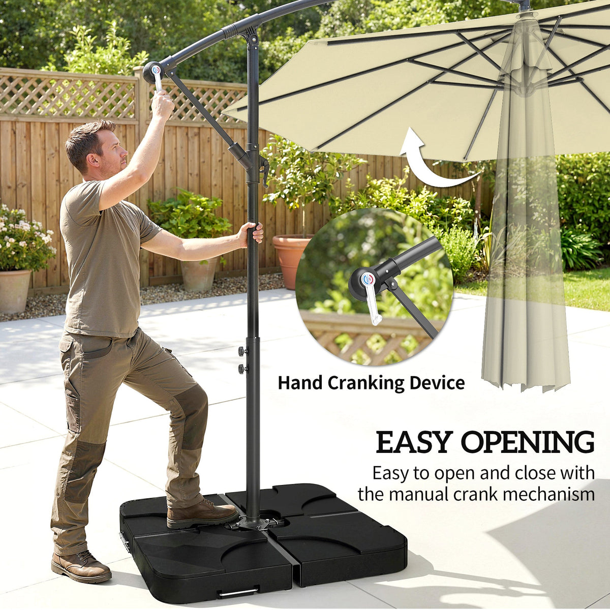 3 m Cantilever Parasol with Weights, Cover & Cross Base, Sand — product view 6
