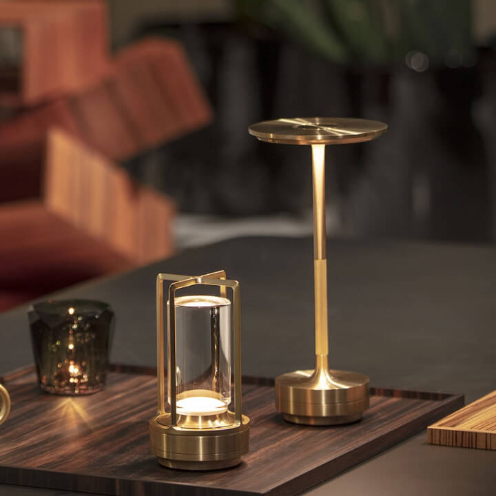 Ambience Spinning Block LED Table Lamp Rechargeable Wireless Bedside Bar Restaurant — Gold Silver Black — product view 6