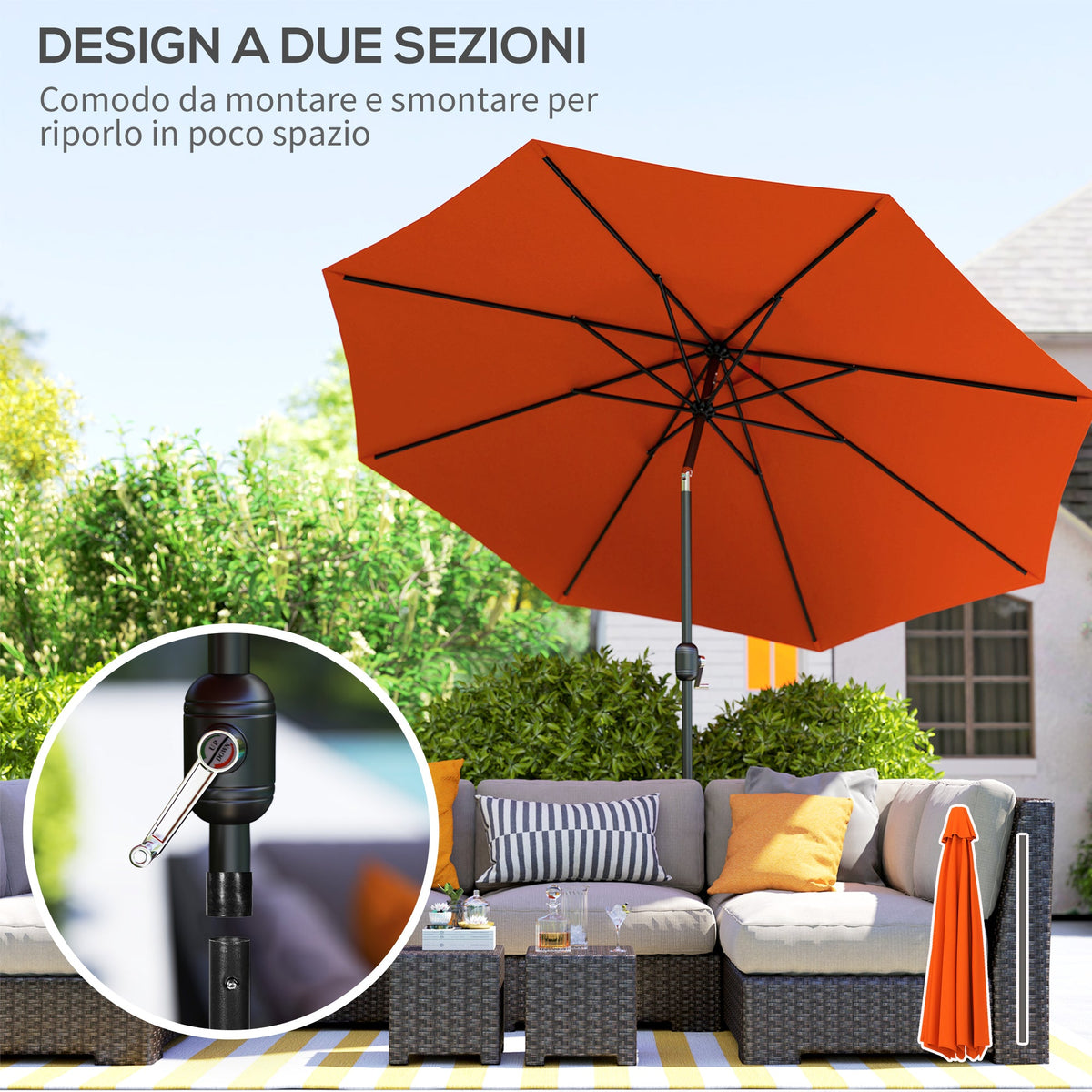 10' x 8' Round Market Umbrella with Crank and Tilt, Orange — product view 7