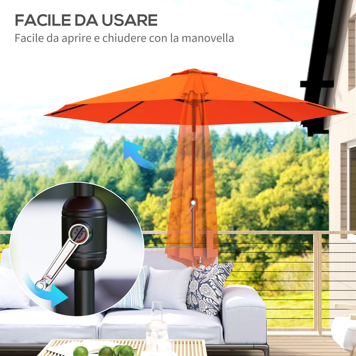 10' x 8' Round Market Umbrella with Crank and Tilt, Orange — product view 6