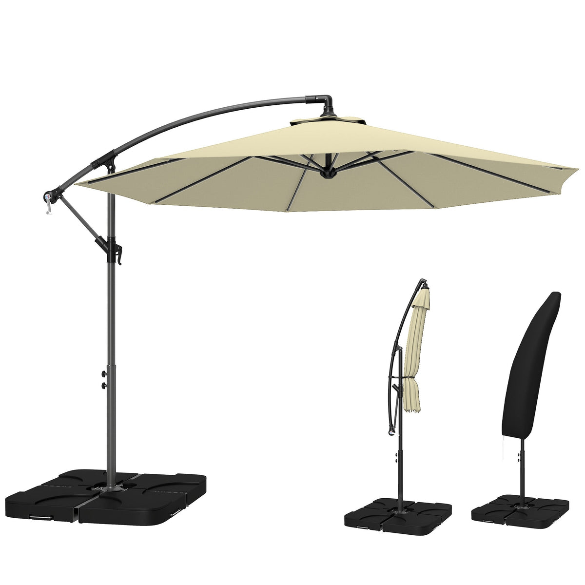 3 m Cantilever Parasol with Weights, Cover & Cross Base, Sand — product view 1
