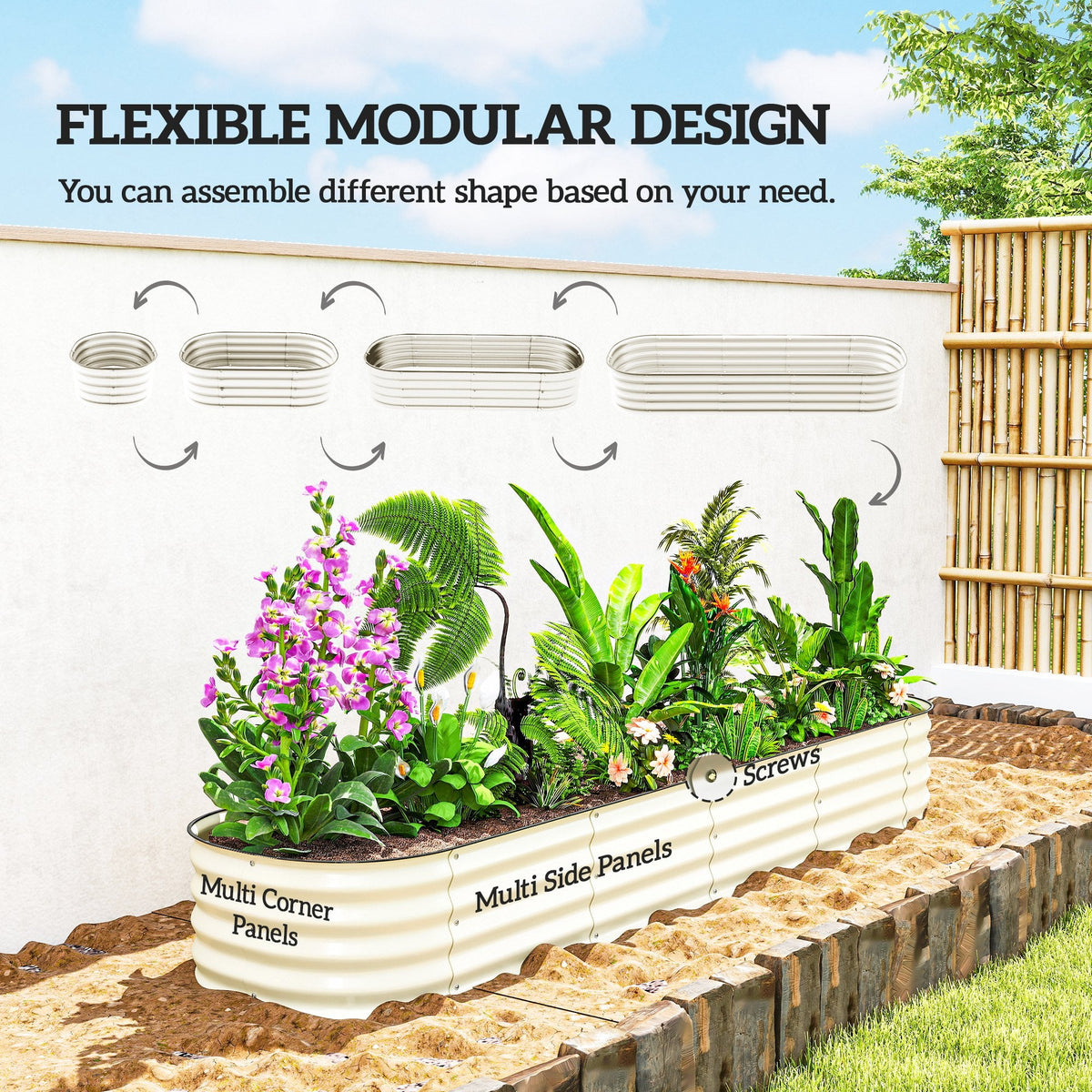 8' x 2' x 1' Galvanized Raised Garden Bed Kit, Cream — product view 6