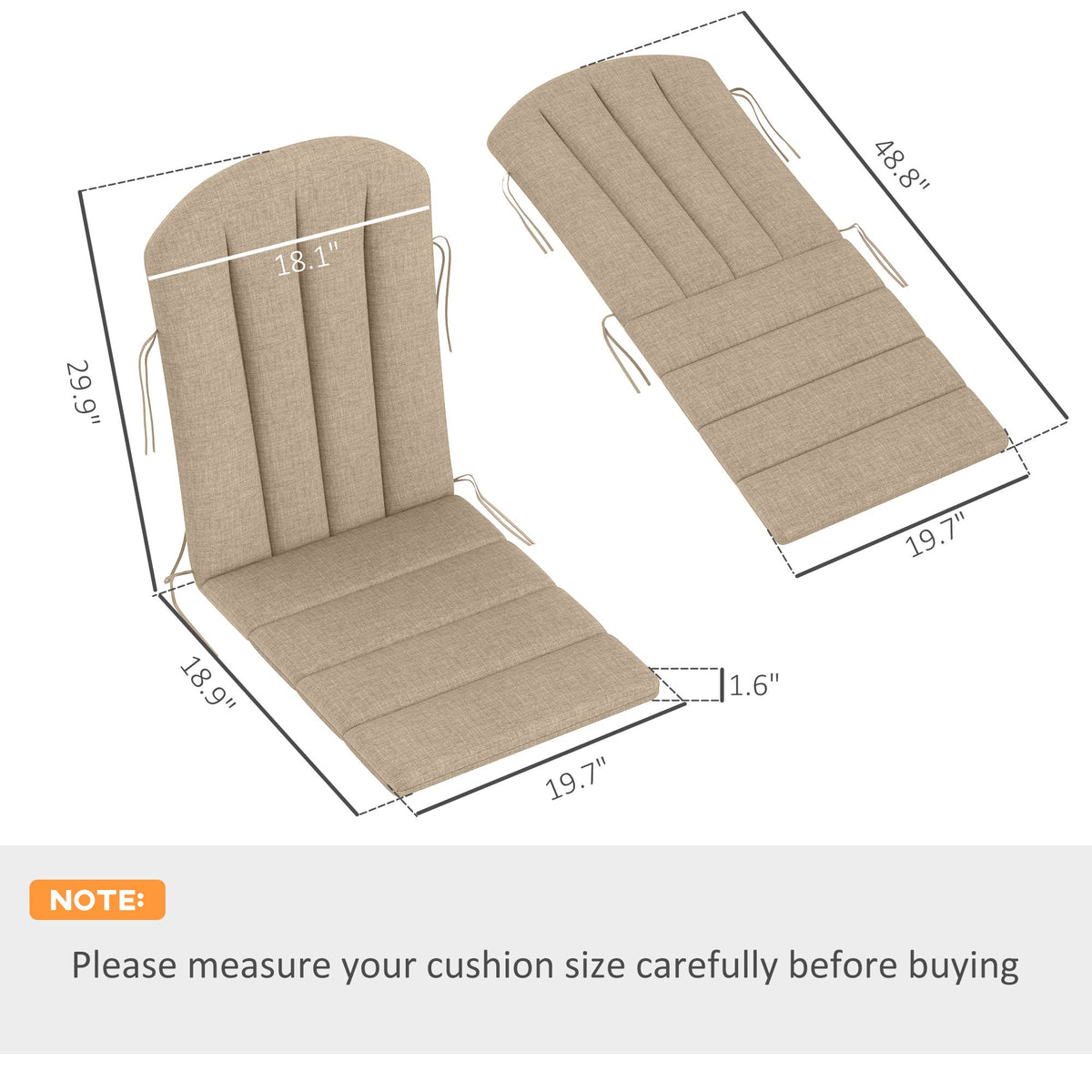 4-Piece Adirondack Chair Cushions, 49" x 20" x 2", Beige — product view 5