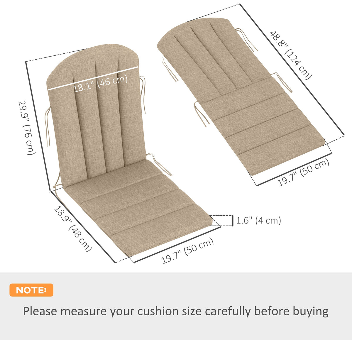 4-Piece Adirondack Chair Cushion Set with Ties, Beige — product view 5