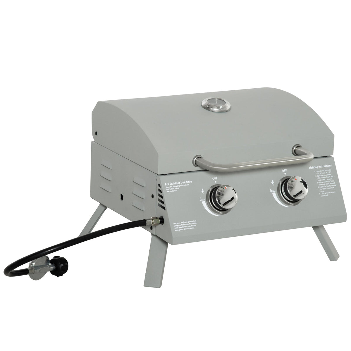 2 Burner Portable Propane Gas Grill with Foldable Legs, Silver — product view 1